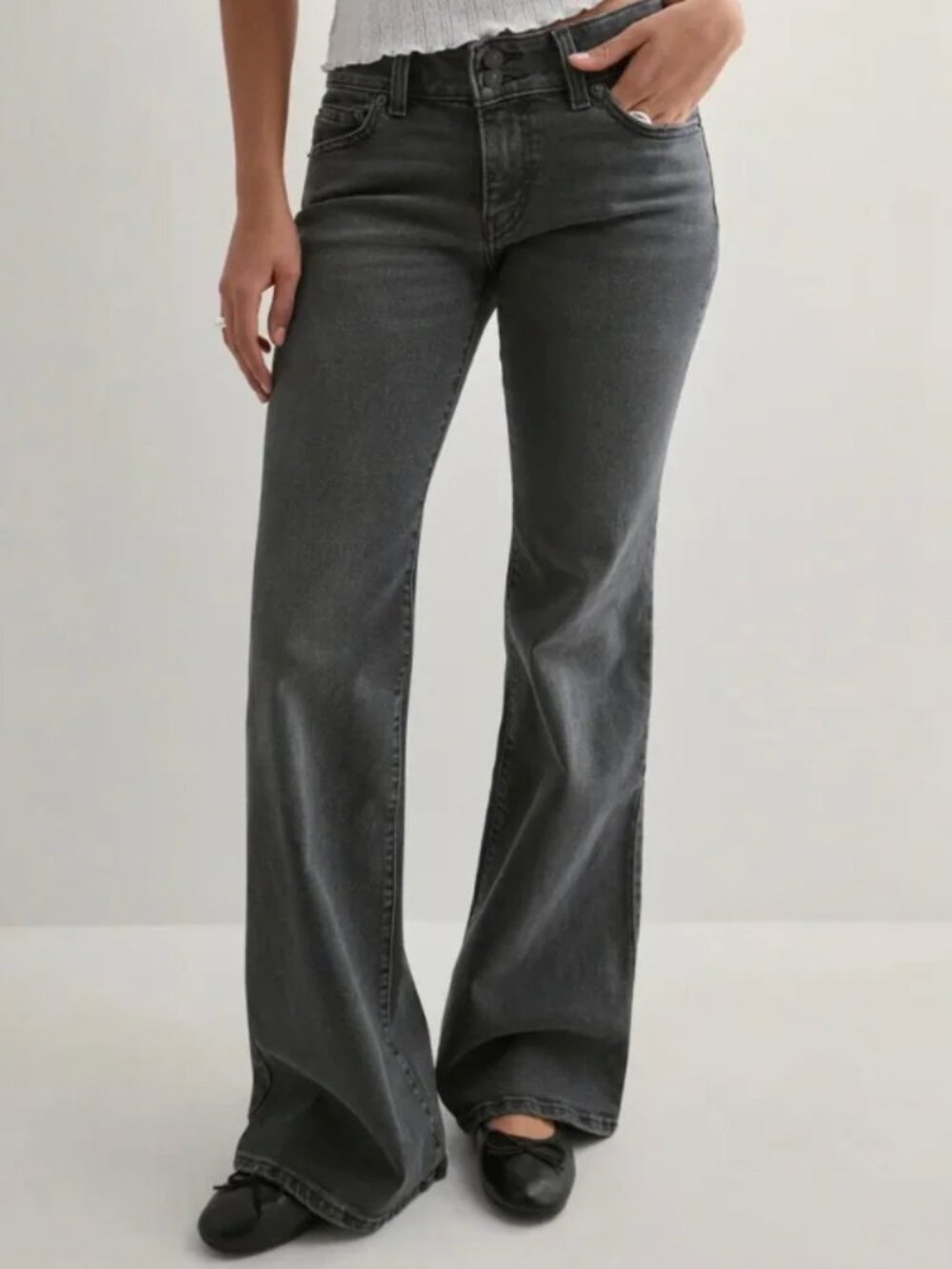 Levi's Super Low Flare Jeans — Washed Black Denim